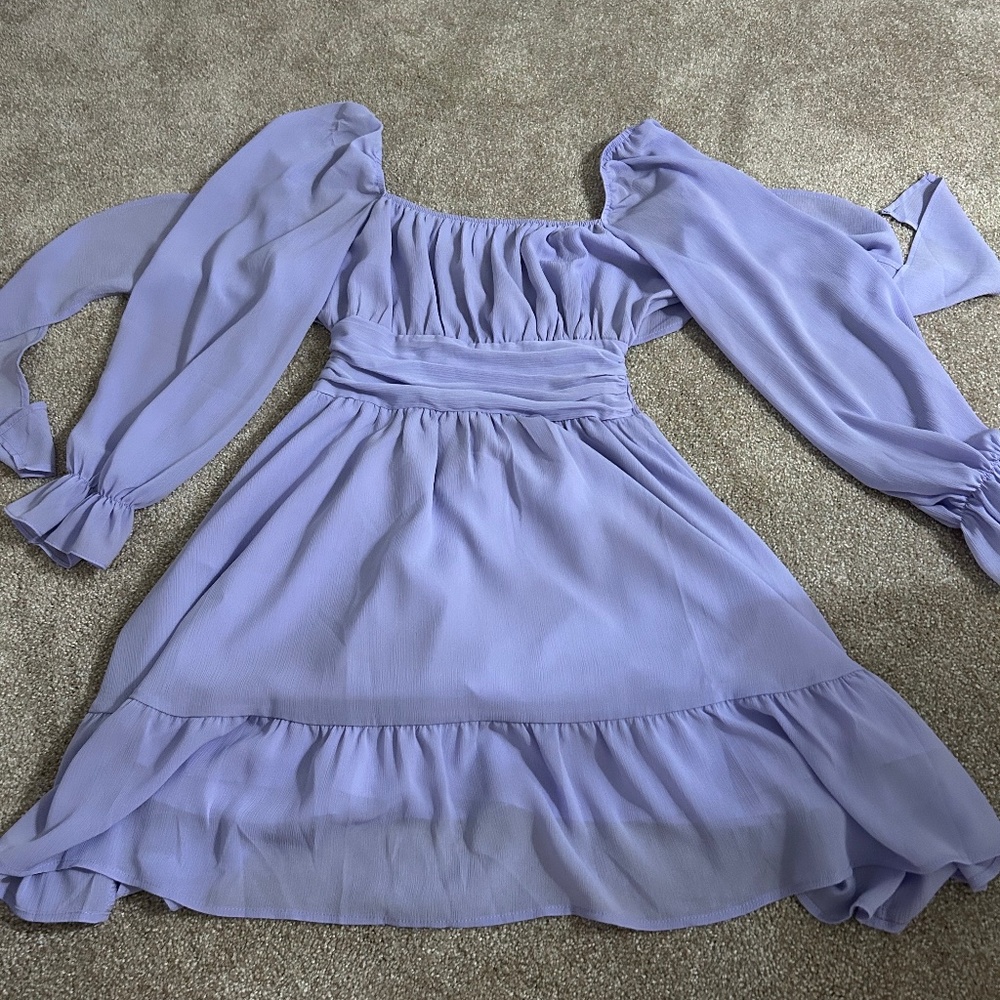 EXLURA Women's 2025 Casual Long Lantern Sleeve Dresses Square Neck Ruffle Tie Ba